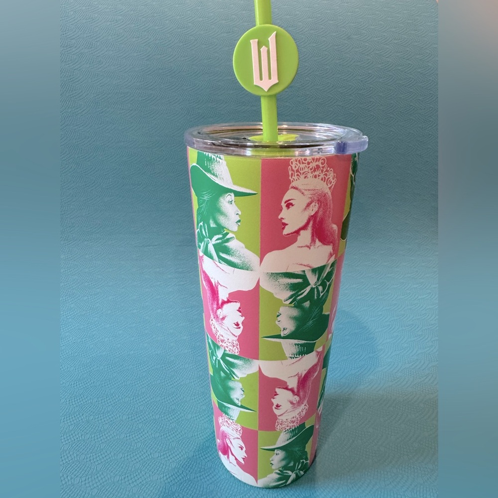 WICKED Tumbler Glinda Elphaba Green W Straw 20oz Insulated Cup Witch Wizard NWT